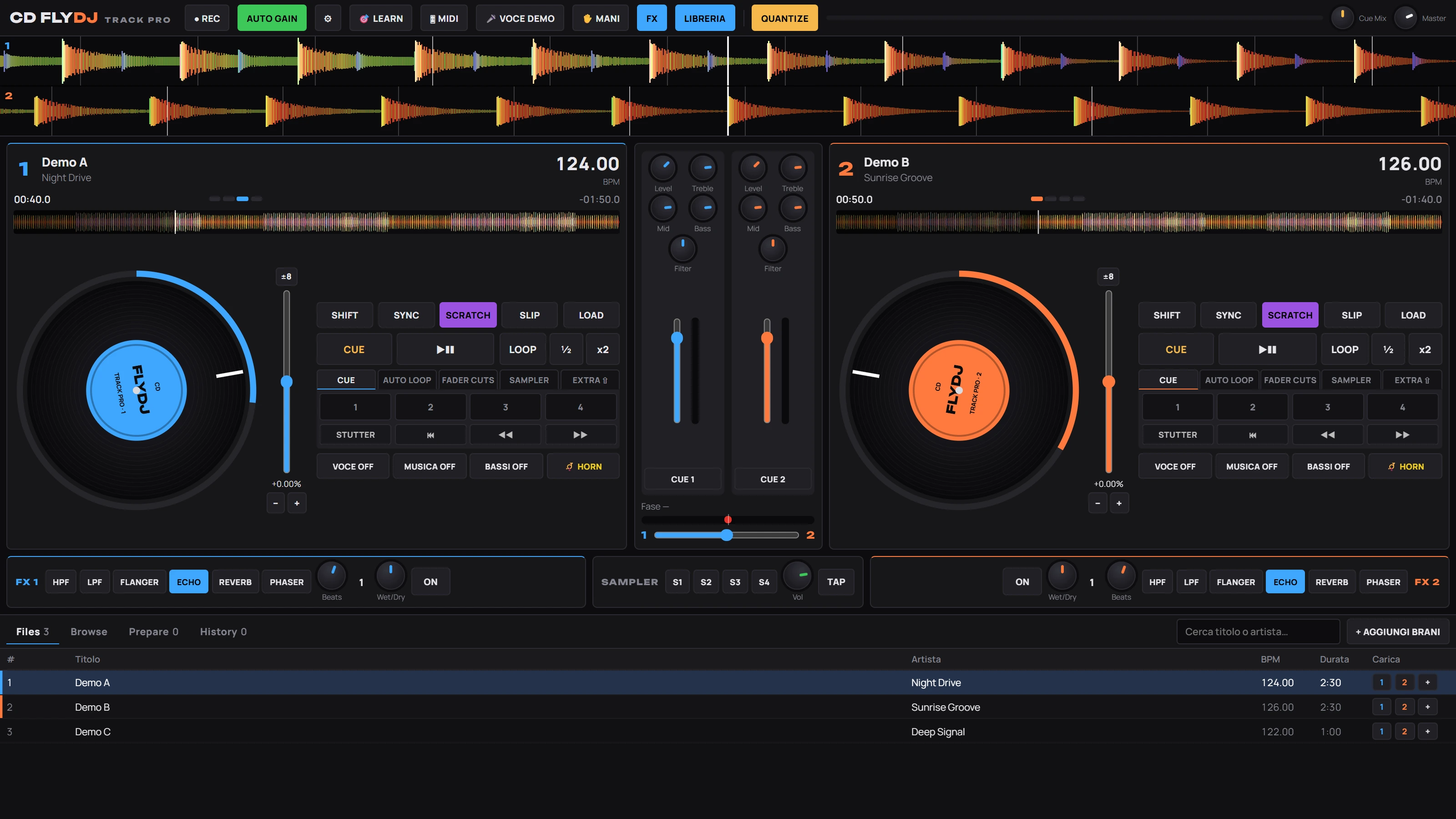 Console CD FlyDJ Track Pro, skin Studio, con due brani caricati